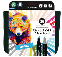 Trousse de 36 marqueurs à alcool double pointe Graph'it - Couleurs assorties - Basic Colors
