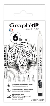 Pochette 6 stylos feutres fine liners noir - Graph'it LINER
