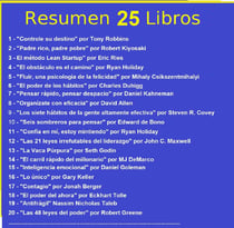 Resumen y Ejercicios de 25 Libros: Controle su destino, Padre Rico Padre Pobre, El método Lean Startup, El poder de los hábitos, Inteligencia Emocional, La Vaca Purpura, Los siete hábitos de la gente altamente efectiva, Las 48 Leyes del Poder, ....