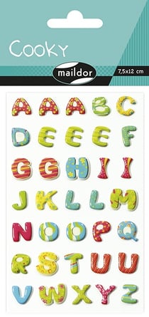 Stickers 3D autocollant Maildor - Cooky Alphabet pep's - 7,5  x 12 cm - 35 pièces