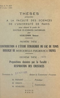 Contribution à l'étude écologique du lac de Tunis - Biologie de "Mercierella enigmatica" Fauvel. Suivi de Respiration des crustacés