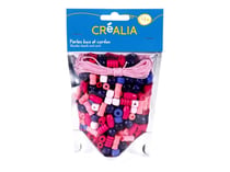Sachet de perles roses en bois avec cordon - Créalia