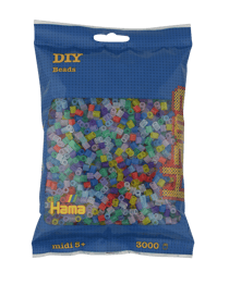 Lot de 3000 perles à repasser transparentes couleurs assorties MIDI - Hama