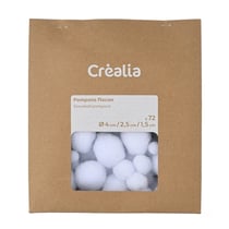 72 pompons blancs - 4/2,5/1,5 cm