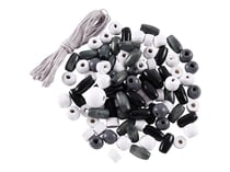 Sachet de perles noires et blanches en bois avec cordon - Créalia