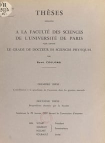 Contribution à la géochimie de l'uranium dans les granites intrusifs - Thèse présentée à la Faculté des sciences de l'Université de Paris pour obtenir le grade de Docteur ès sciences physiques. Suivi de Propositions données par la Faculté