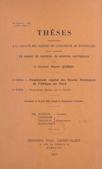 Peuplement végétal des hautes montagnes de l'Afrique du Nord - Thèse soutenue le 18 juin 1955