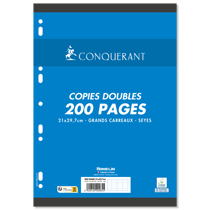 Copies doubles grands carreaux Conquérant - 200 pages perforées - Blanc - A4 21 x 29,7 cm - 70 g/m²