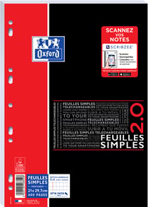Feuilles simples A4 21 x 29.7 cm - 400 pages petits carreaux - Etudiant - Oxford - 90 g/m² - Blanc