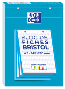 100 fiches Bristol Blanches s/étui- 125x200 mm- Q.5x5 perforées