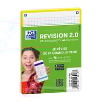 Fiches Bristol non perforées Oxford - Révision 2.0 - A6 10,5 x 14,8 cm - 250 g/m² - 5x5 - Blanc à bord jaune - 32 feuilles