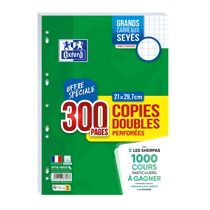 Lot de 300 copies doubles - Oxford - A4 - grands carreaux (Seyes) - perforées