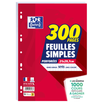 Lot de 300 feuilles simples - Oxford - Grand carreaux - Séyès
