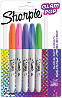 Marqueurs permanent - Sharpie® GLAM POP - 0.9 mm - Blister de 5 couleurs assorties