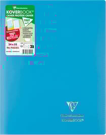 Cahier piqué Clairefontaine - Turquoise - 24 x 32 cm - Koverbook - 96 pages grands carreaux