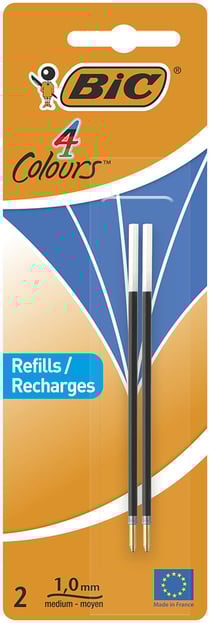 BIC 4 Couleurs Recharges Stylo-Bille - Bleu, Blister de 2