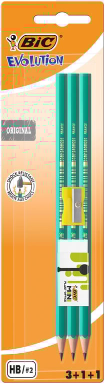 Lot de 3 crayons à papier HB avec 1 gomme et 1 taille-crayon BIC - Evolution Original