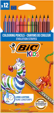 Lot de 12 crayons de couleur - BIC Kids - Couleurs assorties - Evolution Stripes