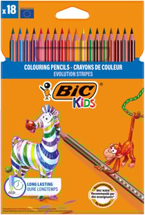 Lot de 18 crayons de couleur - BIC Kids - Couleurs assorties - Evolution Stripes