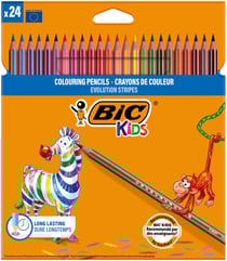 Lot de 24 crayons de couleur - BIC Kids - Couleurs assorties - Evolution Stripes