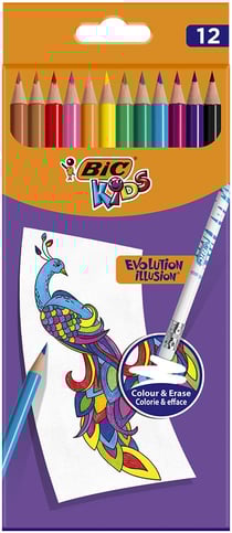 Lot de 12 crayons de couleur - Bic - Kids Evolution Illusion