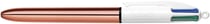 Stylo bille 4 couleurs BIC - Shine rose gold - Bleu, rouge, vert, noir - Pointe moyenne
