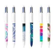 Stylo bille 4 couleurs - Série Botanique et Tie & Dye - Pointe Moyenne (1,0 mm) - BIC - Designs assortis