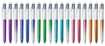 Stylo bille 4 couleurs BIC -  Shine - Modèles aléatoires - Bleu, rouge, vert, noir - Pointe moyenne - Vendu à l'unité