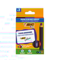 Lot de 3 crayons de bois multi-surfaces + taille-crayons + chiffon - BIC Kids - Noir, rouge, bleu