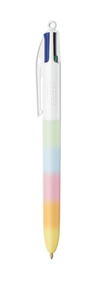Stylo bille 4 couleurs BIC - Rainbow pastel - Bleu, rouge, vert, noir - Pointe moyenne