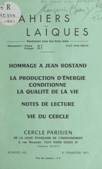 La production d'énergie conditionne la qualité de la vie - Notes de lecture. Vie du Cercle