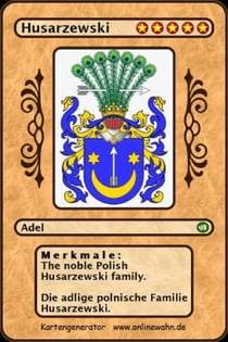 The noble Polish Husarzewski family. Die adlige polnische Familie Husarzewski.
