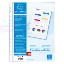 Pochettes perforées A4 polypro - Exacompta - 100 pochettes - Transparent