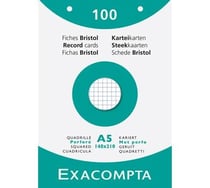 Fiches bristol quadrillé 5 x 5 mm- Exacompta - 100 feuilles perforées - A5 14,8 x 21 cm - 205 g/m² - Blanc