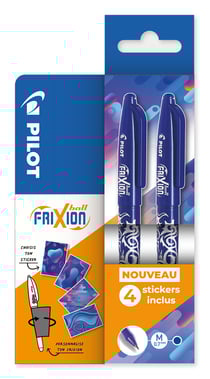 2 stylos - Bleu - FriXion Ball + 4 stickers Cosmic Offerts - Pointe Moyenne - PILOT