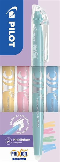 Pochette de 4 surligneursPilot - Frixion light soft - orange pastel / rose pastel / vert pastel / bleu pastel - Pointe biseautée