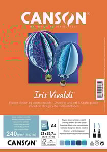 CANSON Iris Vivaldi - Papier dessin - A4 - 25 feuilles - bleu - 240g/m²