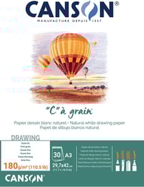 CANSON "C" à grain - Bloc-notes collé sur le côté court - A3 - 30 feuilles - papier blanc