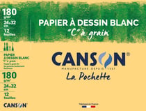 Papier dessin Canson - C à grain - 12 feuilles - Blanc - 24 x 32 cm - 180 g/m²