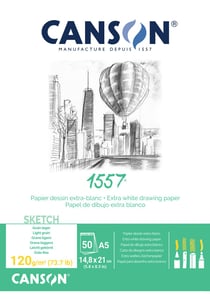 CANSON 1557 - Bloc-notes collé sur le côté court - A5 - 50 feuilles - blanc