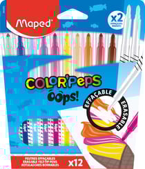 Lot de 12 feutres de coloriage effaçables pointe moyenne conique - Maped Creativ - Multicolore - Color'Peps Oops !