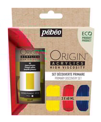 Lot de 3 tubes 60 ml peinture acrylique Pébéo Origin Acrylics - Set découverte primaire