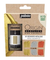 Lot de 3 tubes 60 ml peinture acrylique Pébéo Origin Acrylics - Set découverte métallique