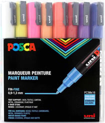 Lot de 16 marqueurs acryliques à base d'eau Pointe conique fine - Posca - Couleurs classiques