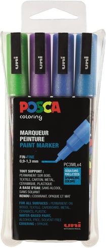 Set de 4 marqueurs Posca - Pointe conique fine - Couleurs froides pailletées