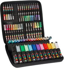 Mallette 60 marqueurs acryliques à base d'eau pointe extra-fine, fine, moyenne, large biseauté - Posca - Couleurs assorties