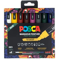 Lot de 8 marqueurs acryliques à base d'eau pointe moyenne - Posca - Couleurs profondes