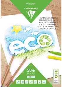 Bloc papier Clairefontaine - 50 pages - Blanc recyclé - A4 21 x 29,7 cm - 120 g/m²