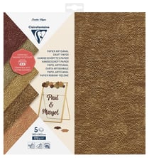 Pochette de 5 feuilles de papier artisanal Clairefontaine -  30.5x30.5cm - 170 g/m²