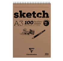 Bloc de dessin Clairefontaine - Marron - A3 29,7 x 42 cm - Sketch bloc spiralé - 100 feuilles